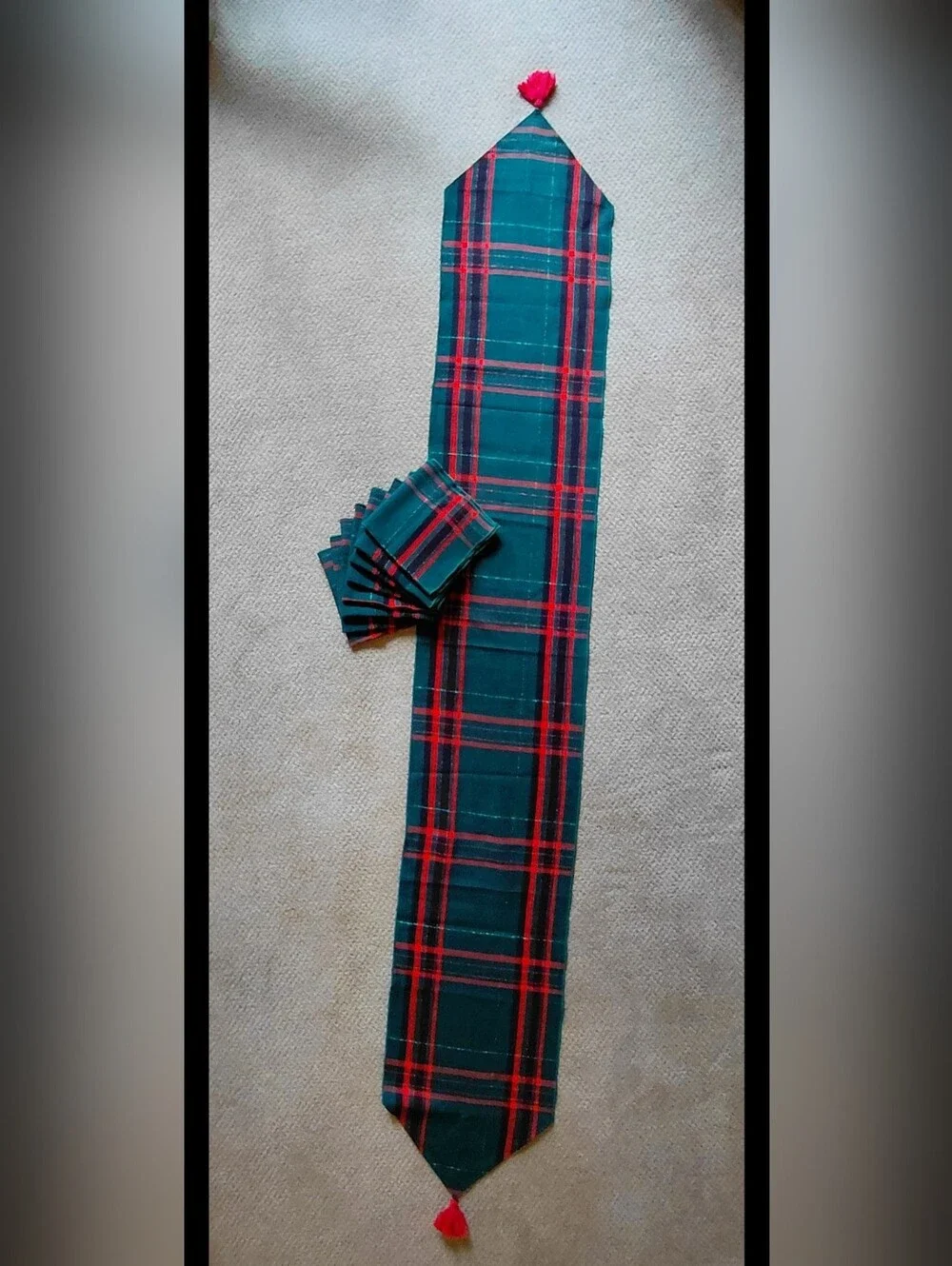 MENZIES GREEN AND RED TARTAN TABLE RUNNER and NAPKINS